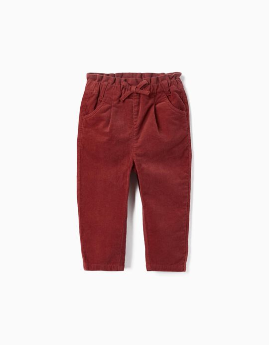 Corduroy Trousers with Bow for Baby Girls, Dark Red