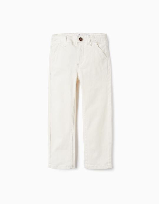 Pantalones Chino de Sarga de Algodón para Niño 'Slim Fit', Blanco