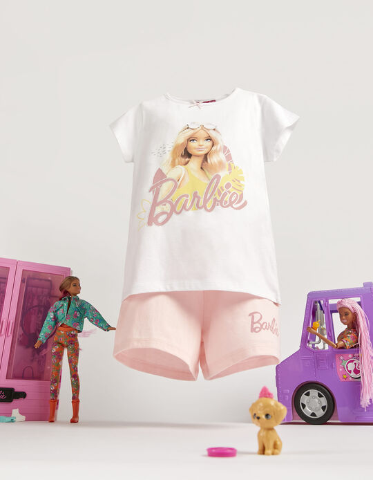 Pijama em Algodão para Menina 'Barbie', Branco/Rosa