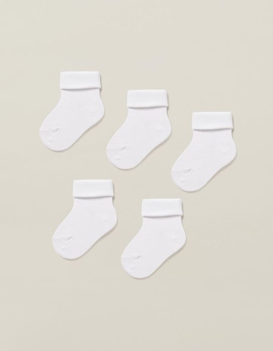5-Pack Pairs of Socks with Turndown for Baby, White