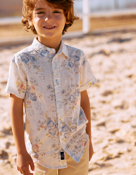 Floral Cotton Shirt for Boys 'B&S', White