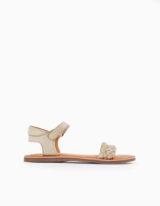 Sandales en cuir pour fille, Blanc/Orange