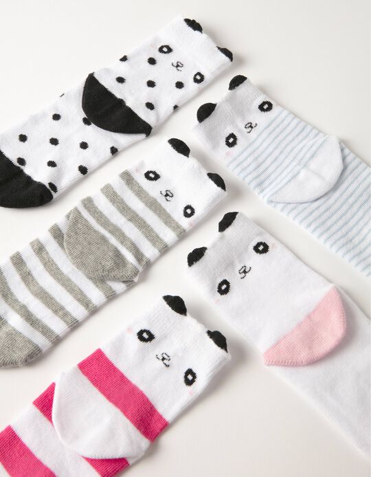 5 Pairs of Socks for Girls 'Panda', Multicoloured