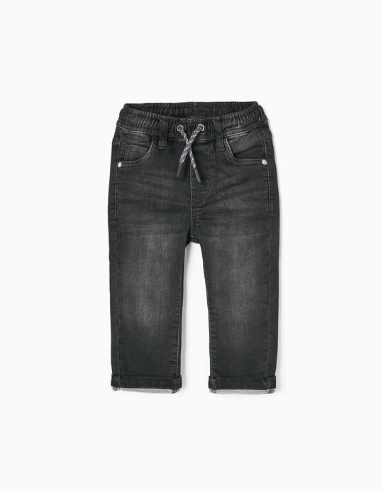 Sporty Cotton Jeans  for Baby Boys, Black