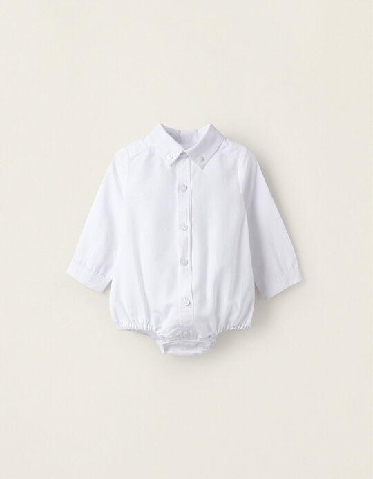 Body-Camisa de Algodão em Oxford para Recém-Nascido, Branco
