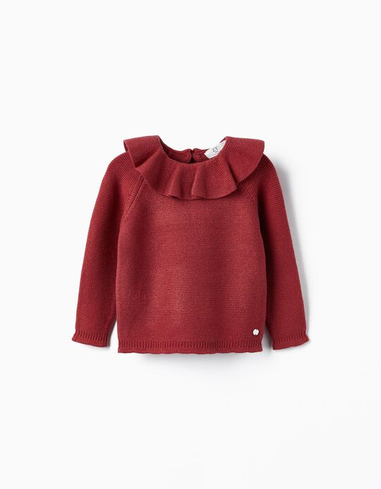 Knitted Jumper with Ruffle for Baby Girls, Dark Red
