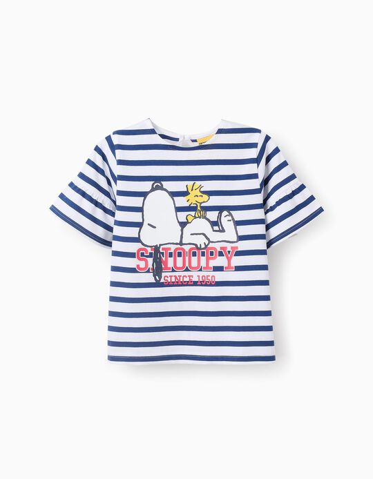 Comprar Online T-shirt às Riscas para Menina 'Snoopy', Branco/Azul