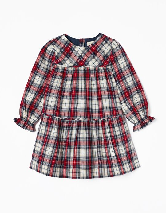 Long-sleeve Plaid Dress in Cotton for Baby Girls, Multicoloured