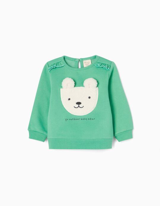 Brushed Cotton Sweatshirt for Baby Girls 'Baby Bear', Green