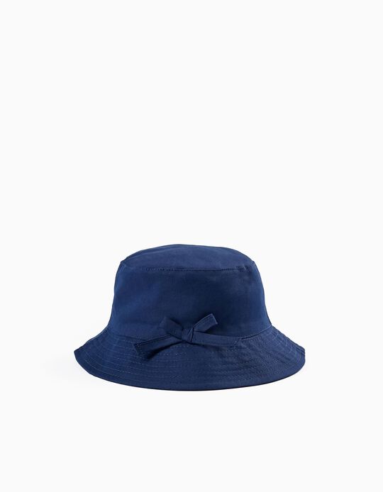 Chapeau en Sergé avec Nœud Décoratif Fille, Bleu Foncé