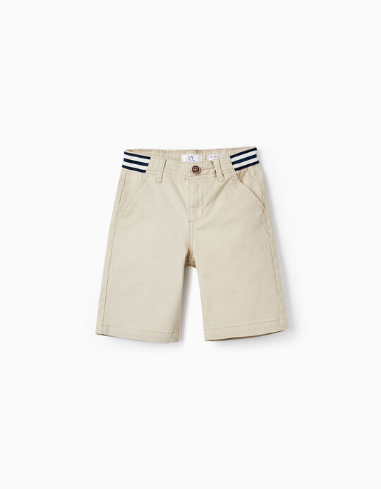 Cotton Midi Shorts for Boys, Beige
