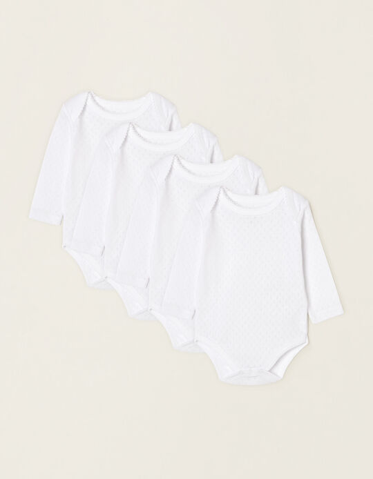 4-Pack Long-Sleeve Bodysuits for Baby Girls, White