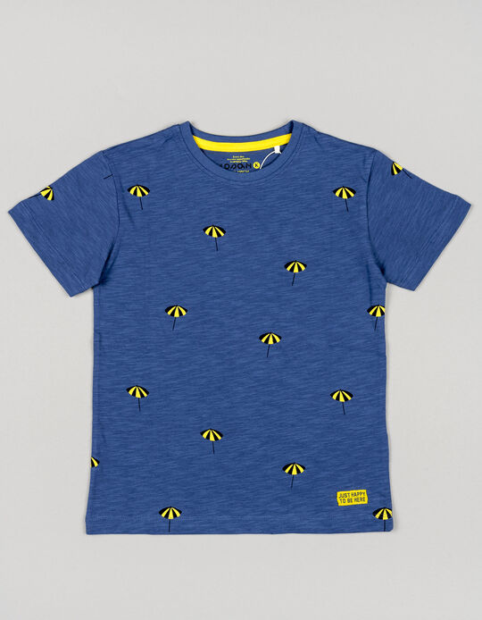 Comprar Online T-shirt de Algodão para Menino 'Guarda-Sol', Azul/Amarelo