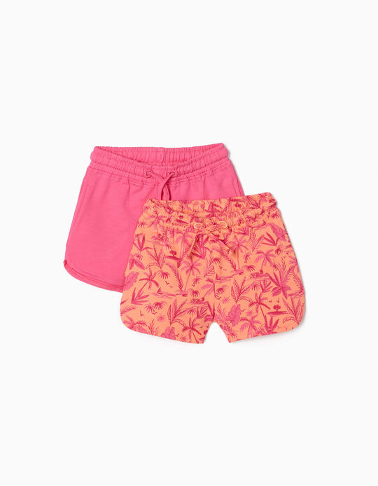 2 Shorts for Baby Girls 'Palm Tree', Coral/Pink