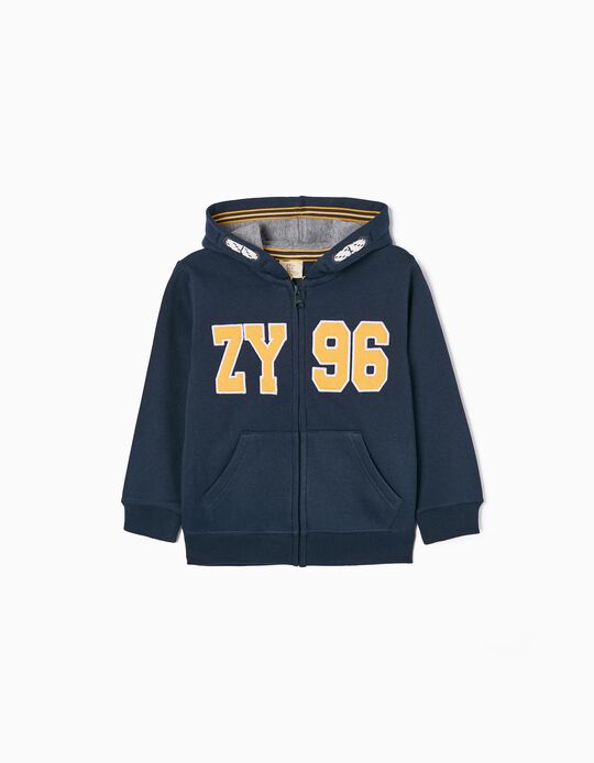 Hooded Brushed Jacket in Cotton for Boys 'ZY 96', Dark Blue/Yellow