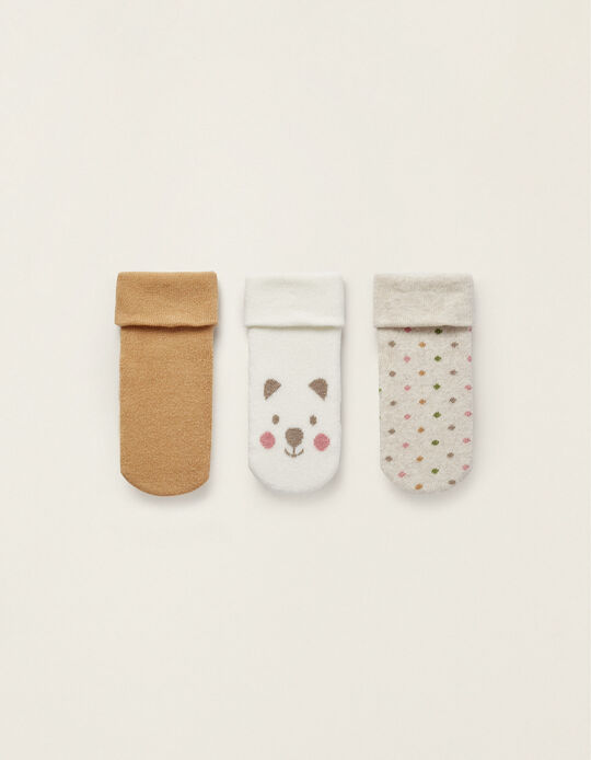 Pack of 3 Pairs of Folded Socks for Newborn Girls, Beige