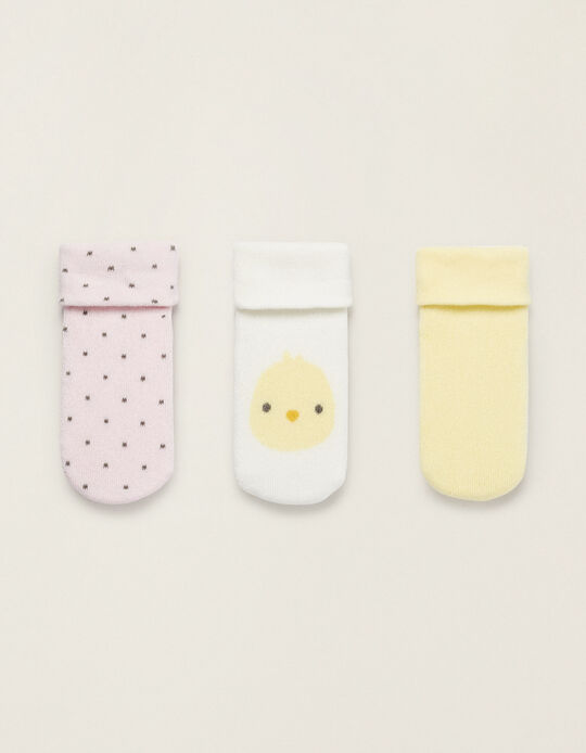 3-Pack Cotton Cuffed Socks for Baby Girls 'Chick', Multicoloured