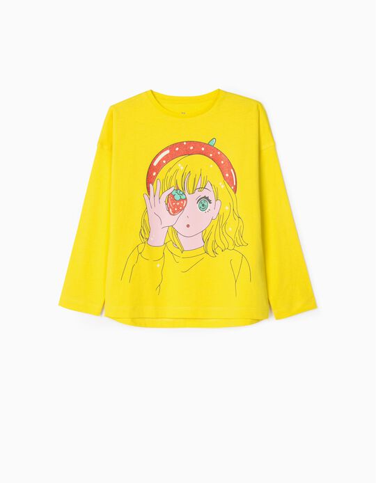Camiseta de Manga Larga para Niña 'Strawberry Girl', Amarillo