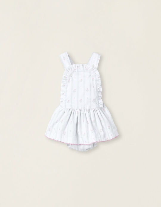 Pinafore Dress with Bloomers for Newborn Baby Girls, White/Green/Pink