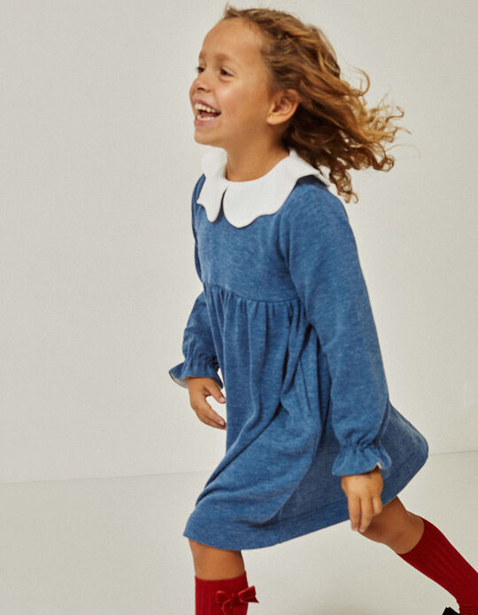 Dress with Contrasting Collar for Girls, Blue