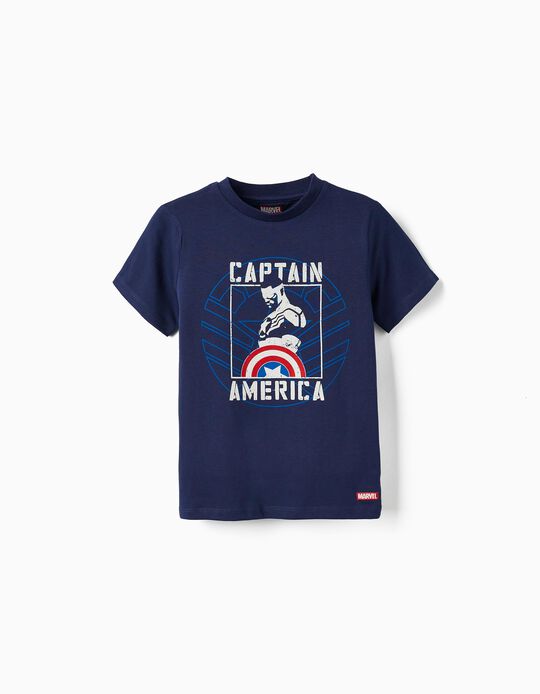 T-Shirt de Algodão para Menino 'Capitão América - Sam Wilson', Azul Escuro