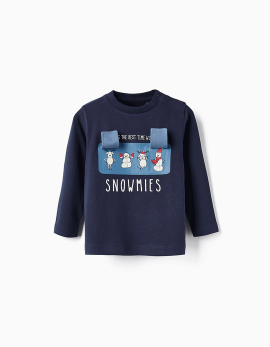 Comprar Online T-Shirt de Manga Comprida de Algodão para Bebé Menino 'Snowmies', Azul