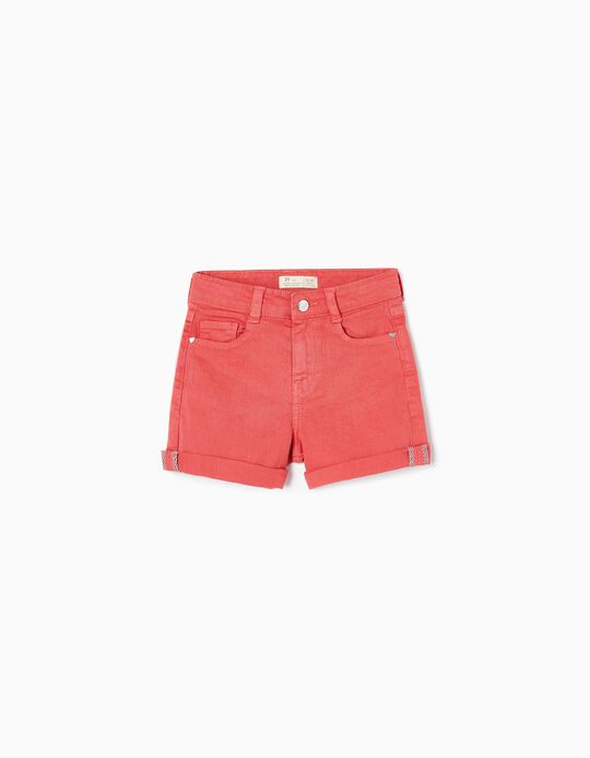 Cotton Twill Shorts for Girls, Red