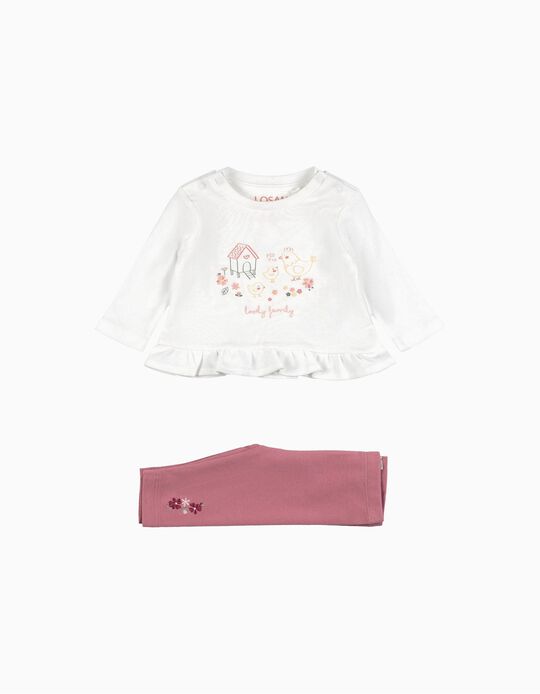 Conjunto de T-shirt + Leggings para Recém-Nascido, Rosa/Branco