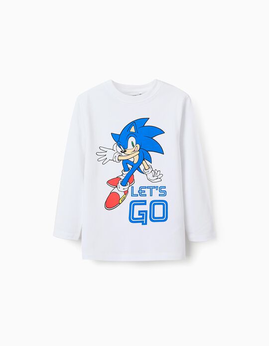 Comprar Online T-shirt de Manga Comprida em Algodão para Menino 'Sonic', Branco