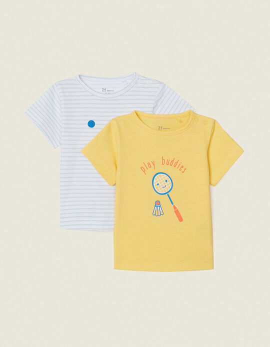 2 Sleeveless T-Shirts for Baby Girls 'Play Buddies', Yellow/White