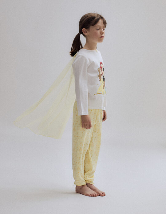Cotton Pyjama Onesie for Girls 'Disney Princesses', Yellow/White