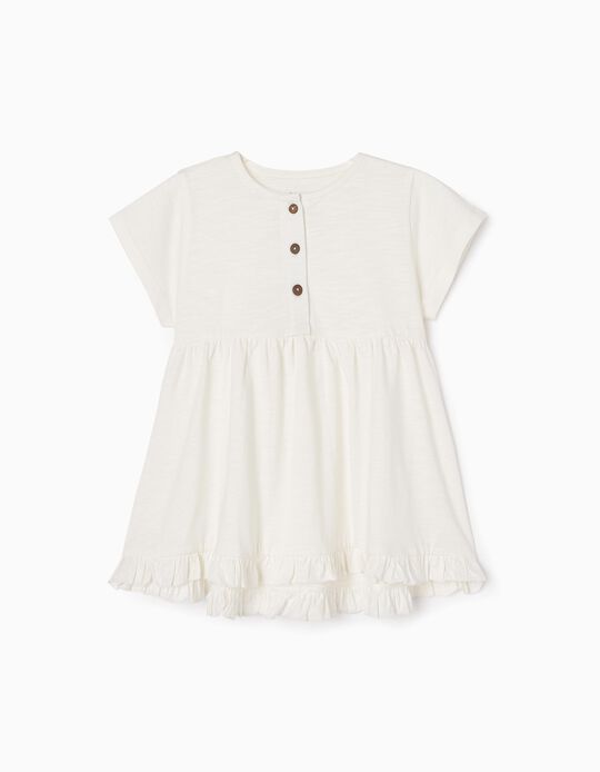 Cotton T-shirt with Ruffles for Girls, White
