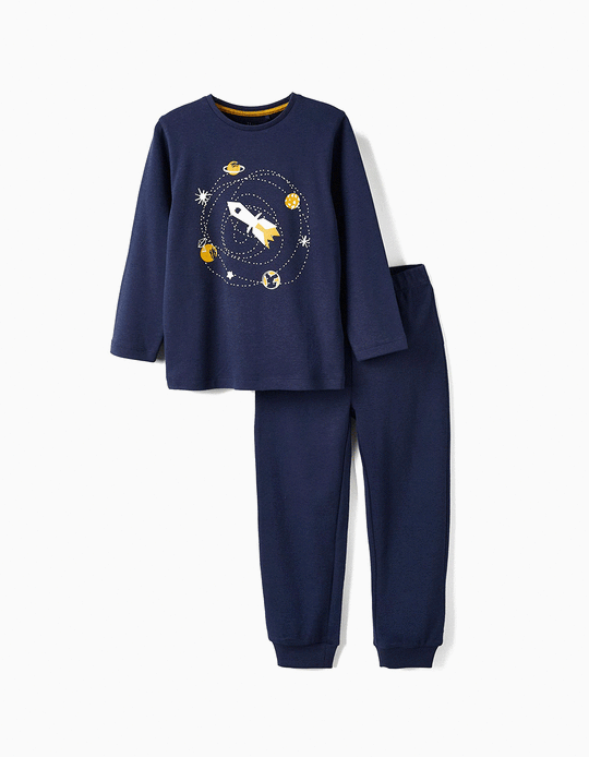 Pijama em Algodão para Menino 'Space - Glow in the Dark', Azul Escuro