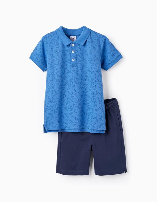 Polo + Shorts in Cotton Piqué for Boys 'You&Me', Blue