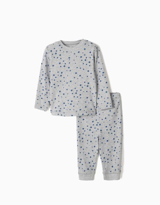Rib Knit Pyjamas for Baby Boys, 'Stars', Grey/Blue