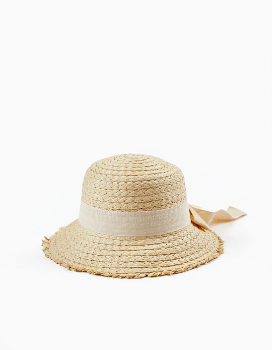 Short Brim Straw Hat for Baby Girls, Beige