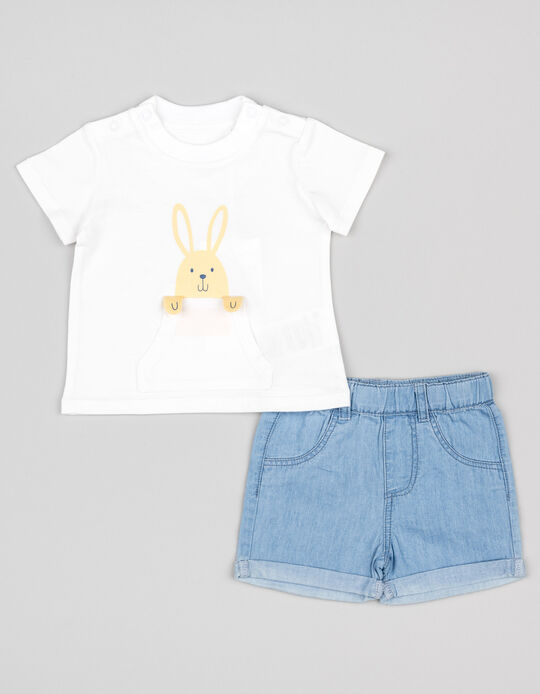 Comprar Online T-shirt + Calções para Recém-Nascida 'Bunny', Branco/Azul