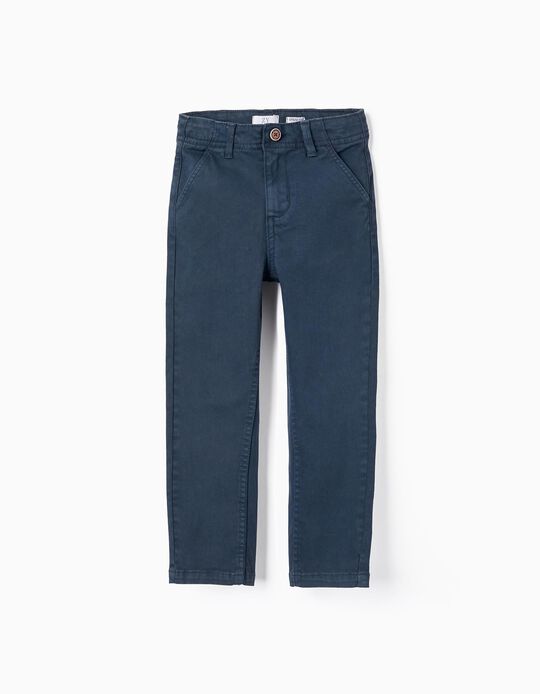 Pantalon En Sergé De Coton Pour Garçon 'Slim Fit', Bleu Foncé
