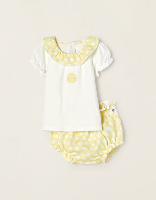 T-shirt + Bloomers for Newborns 'Little Chick', White/Yellow