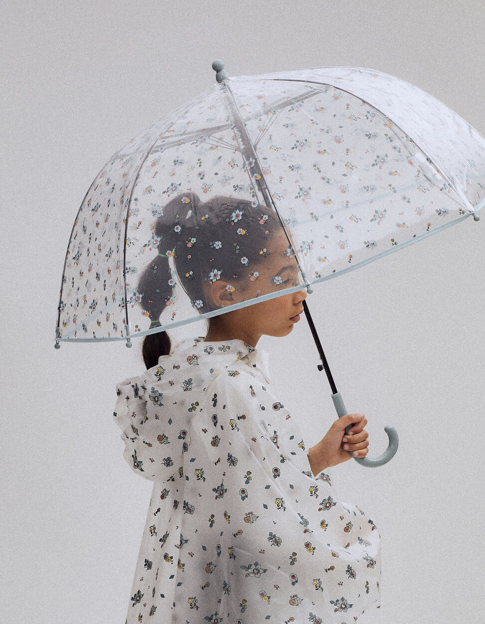 Acheter en ligne Parapluie Floral Transparent pour Fille, Bleu Clair
