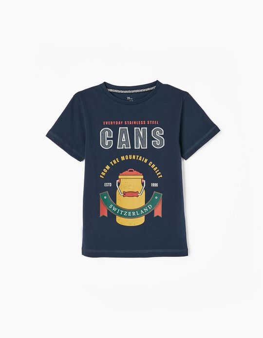 Short-Sleeve Cotton T-Shirt for Boys 'Cans', White
