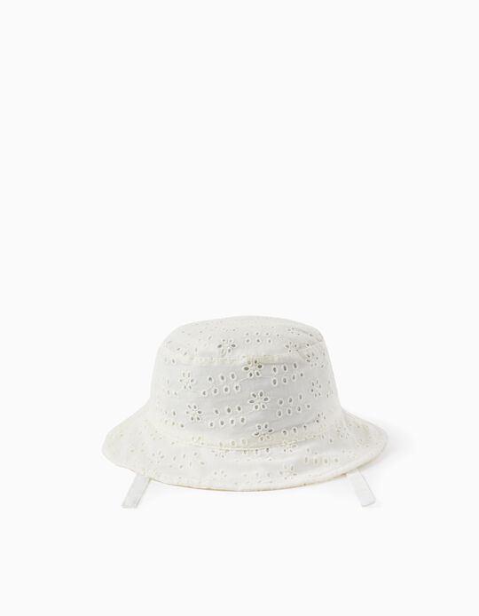 English Embroidered Hat for Baby Girls, White