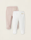 Pack 2 Pantalones para Recién Nacida y Bebé Niña 'Ursinhos', Blanco/Rosa