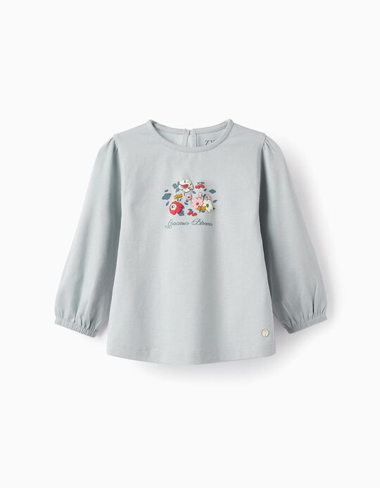 Camiseta de Manga Larga para Bebé Niña 'Gracious Blooms', Azul Claro