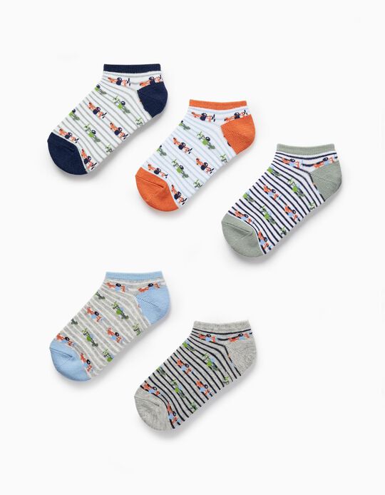 Pack 5 Pairs of Striped Socks for Boys 'Planes', Multicoloured