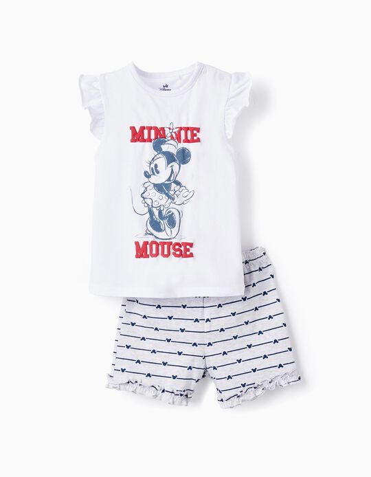Cotton Pyjamas for Baby Girls 'Minnie', White/Grey