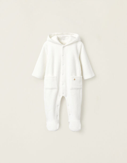 Buy Online Fleece Sleepsuit With Hood and 3D Ears for Newborns, White