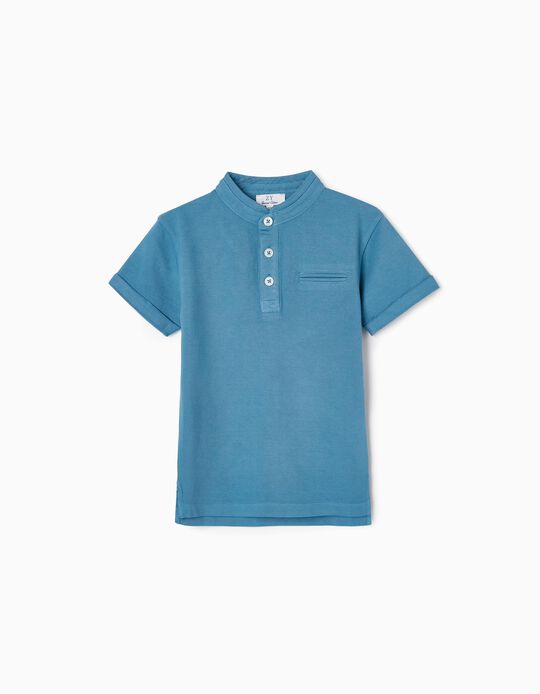 Cotton Polo Shirt with Mao Collar for Boys, Blue