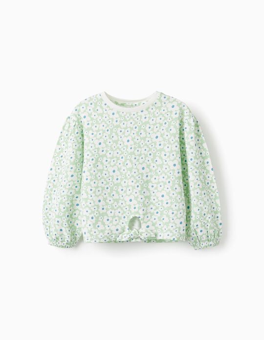 Long Sleeve T-Shirt with Knot for Girls 'Floral', Green/White/Blue