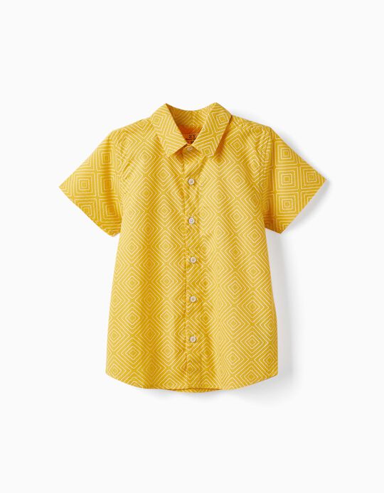 Short Sleeve Cotton Shirt for Boys, Yellow/White